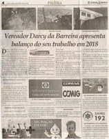 Vereador Darcy da Barreira apresenta balanço do seu trabalho em 2018. Jornal Correio da Cidade, Conselheiro Lafaiete, 08 dez. 2018 a 14 dez. 2018, 1451ª ed., Caderno Política, p. 4.