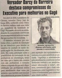 Vereador Darcy da Barreira destaca compromissos do Executivo para melhorias no Gagé. Jornal Correio da Cidade, 16 jun. 2018 a 22 jun. 2018. 1426ª ed., Caderno Política, p. 6.