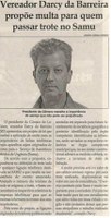 Vereador Darcy da Barreira propõe multa para quem passar trote no Samu. Jornal Correio da Cidade, 07 jul. 2018 a 13 jul. 2018. 1429ª ed., Caderno Política, p. 4.