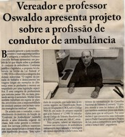 Vereador e professor Oswaldo apresenta projeto sobre a profissão de condutor de ambulância. Jornal Correio da Cidade, Conselheiro Lafaiete, 29 mai. 2021, 1578ª ed., Caderno política, p. 04.