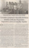 VEREADOR e professor Oswaldo Barbosa destina verba do Orçamento Impositivo para o Conselho Tutelar. Jornal Correio da Cidade, Conselheiro Lafaiete, 28 dez. 2019 a 03 jan. 2020. 1506ª ed. Caderno Política, p. 4.