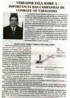 Vereador fala sobre a importância das campanhas de combate ao tabagismo. Jornal Gazeta, Conselheiro Lafaiete, 880ª ed., Ano XXX, Caderno Gerais, p. 9.