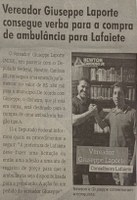 Vereador Giuseppe Laporte consegue verba para a compra de ambulância para Lafaiete. Jornal Correio da Cidade, Conselheiro Lafaiete, 30 de jul. de 2022, 1638ª ed., Caderno Política, p. 6.