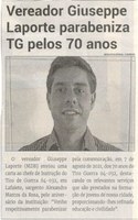 Vereador Giuseppe Laporte parabeniza TG pelos 70 anos. Jornal Correio, Conselheiro Lafaiete, 14 Agosto 2021, 1589ª ed., Caderno politica, p. 06.