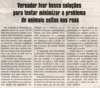 Vereador Ivar busca soluções para tentar minizar o problema de animais soltos na rua. Jornal Correio da Cidade, Conselheiro Lafaiete, 06 de março de 2010, p. 2.