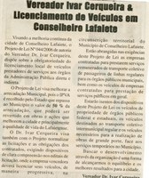Vereador Ivar Cerqueira & Licenciamento de Veículos em Conselheiro Lafaiete. Jornal Nova Gazeta, 09 set. 2006, 429ª ed., p. 02.