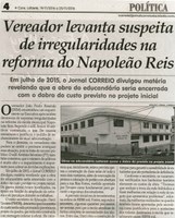Vereador levanta suspeita de irregularidades na reforma do Napoleão Reis. Jornal Correio da Cidade, Conselheiro Lafaiete, 19 a 25 nov. 2016, 1344ª ed.,  Caderno Política, p. 4.