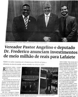 Vereador Pastor Angelino e deputado Dr. Frederico anunciam investimentos de meio milhão de reais para Lafaiete.  Jornal Correio da Cidade, Conselheiro Lafaiete de 04 a 11 de nov. de 2023, 1704ª ed., Política, p. 04.