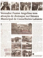 Vereador Pastor Angelino tem atuação de destaque na Câmara Municipal de Conselheiro Lafaiete. Jornal Correio da Cidade, Conselheiro Lafaiete de 25 a 31 de mar. de 2023, 1672ª ed. Caderno Política, p. 4.