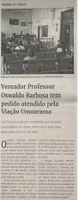 Vereador Professor Oswaldo Barbosa tem pedido atendido pela viação Umuarama. Jornal Correio da Cidade, Conselheiro Lafaiete, 05 de fev. de 2022, 1613ª ed., Caderno Política, p. 4.