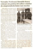 Vereador Professor Oswaldo busca colocar em prática a lei sobre o ensino do empreendedorismo nas escolas. Jornal Correio da Cidade, Conselheiro Lafaiete de 24 a 30 de jun. de 2023, 1685ª ed. Caderno Política, p. 4.