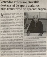 Vereador Professor Oswaldo destaca lei de apoio a alunos com transtorno de aprendizagem. Jornal Correio da Cidade, Conselheiro Lafaiete, 21 de mai. de 2022, 1628ª ed., Caderno Política, p. 4.