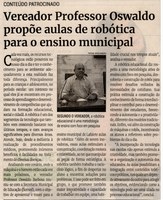 Vereador Professor Oswaldo propõe aulas de robótica para o ensino municipal. Jornal Correio da Cidade, Conselheiro Lafaiete de 27a 02 de fev. de 2024, 1715ª ed., Política, p. 02.