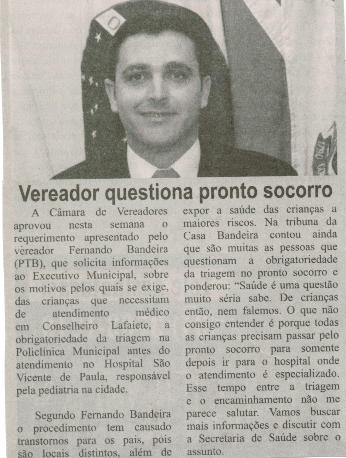  Vereador questiona pronto socorro. Correio de Minas, Conselheiro Lafaiete, 22 nov. 2014, p. 3.