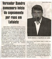 Vereador Sandro comemora início do cepeamento por ruas em Lafaiete. Jornal Correio da Cidade, Conselheiro Lafaiete, 31 mar. 2018 a 06 abr. 2018, 1415ª ed., Caderno Política, p. 6.