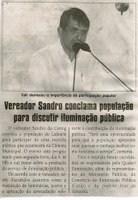 Vereador Sandro conclama população para discutir iluminação pública. Jornal Correio da Cidade, Conselheiro Lafaiete, 07 a 13 nov. 2015, 1290ª ed. Política, p. 6.