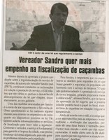 Vereador Sandro quer mais empenho na fiscalização de caçambas. Jornal Correio da Cidade, Conselheiro Lafaiete,  12 a 18 dez. 2015, 1295ª ed., Política. p. 6.
