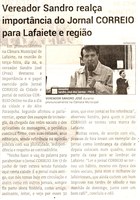 Vereador Sandro realça importância do Jornal CORREIO para Lafaiete e região. Jornal Correio da Cidade, Conselheiro Lafaiete de 24 a 30 de jun. de 2023, 1685ª ed. Caderno Política, p. 2.