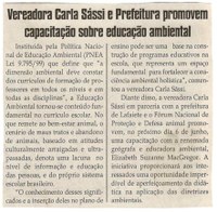 Vereadora Carla Sássi e Prefeitura promovem capacitação sobre educação ambiental. Jornal Correio da Cidade, Conselheiro Lafaiete, 03 jun. 2017 a 09 jun. 2017, 1372ª ed., Caderno Política,p. 6.