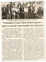 Vereadora Carla Sássi homenageia a arte e o social com moções de aplausos. Jornal Correio da Cidade, Conselheiro Lafaiete, 15 jul. 2017 a 21 jul. 2017, 1378ª ed., Caderno Especial,p.D1.