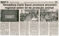 Vereadora Carla Sassi promove encontro regional sobre lei de proteção animal. Jornal Expressão Regional, Conselheiro Lafaiete, 14 jan. 2017 a 21 jan. 2017, 458-x ed., p. 10.