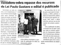 Vereadora cobra repasse dos recursos da Lei Paulo Gustavo e edital é publicado. Jornal Correio da Cidade, Conselheiro Lafaiete de 04 a 11 de nov. de 2023, 1704ª ed., Especial, p. 39.