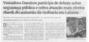 Vereadora Damires participa de debate sobre segurança pública e cobra atuação mais efetiva diante do aumento da violência em Lafaiete. Jornal Correio da Cidade, Conselheiro Lafaiete, 11 a 17 abr. 2026, 1822ª ed., Política, p. 2.
