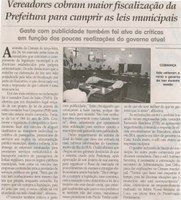 Vereadores cobram maior fiscalização da Prefeitura para cumprir as leis municipais: gastos com publicidade também foi alvo de críticas em função das poucas realizações... . Jornal Correio da Cidade, Conselheiro Lafaiete, 03 abr. 2015, 1258ª ed., p. 06.