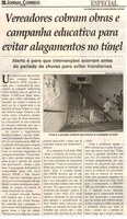Vereadores cobram obras e campanha educativa para evitar alagamentos no túnel. Jornal Correio da Cidade, Conselheiro Lafaiete, 02 set. 2017 a 08 set. 2017, 1385ª ed., Caderno Especial, p C1.