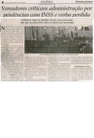 Vereadores criticam administração por pendências com INSS e verba perdida. Jornal Correio da Cidade, Conselheiro Lafaiete,  30 abr. a 06 mai. 2016, 1315ª ed. Caderno Política, p. 6.