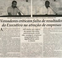 Vereadores criticam falta de resultados do Executivo na atração de empresas. Jornal Correio da Cidade, Conselheiro Lafaiete, 24 out. 2015, 1288ª ed., Política, p. 4.