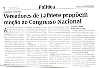 Vereadores de Lafaiete propõem moção ao Congresso Nacional. Jornal Correio da Cidade, Conselheiro Lafaiete de 30 a 06 de out. de 2023, 1699ª ed., Política, p. 2.