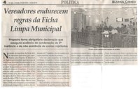 Vereadores endurecem regras da Ficha Limpa Municipal. Jornal Correio da Cidade, Conselheiro Lafaiete ,05 mai. 2018 a 11 mai. 2018, 1420ª ed., Caderno Política, p. 4.