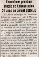 Vereadores propõem Moção de Aplauso pelos 25 anos de Jornal Correio. Jornal Correio da Cidade, Conselheiro Lafaiete, 25 jun. a 1º julh. 2016, 1323ª ed, Caderno Política, p. 6.