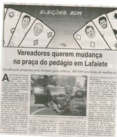 Vereadores querem mudança na praça do pedágio em Lafaiete: localização proposta pela Invepar gera críticas; BR 040 será tema de audiência. Correio de Minas, Conselheiro Lafaiete, 17 mai. 2014, p. 2.