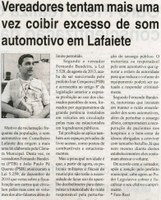 Vereadores tentam mais uma vez coibir excesso de som automotivo em Lafaiete. Jornal Tribuna Livre, Conselheiro Lafaiete,  out. 2013, p. 08.