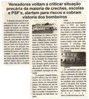 Vereadores voltam a criticar situação precária da maioria de creches, escolas e PSF’s, alertam para riscos e cobram vistoria dos bombeiros. Jornal Expressão Regional, Conselheiro Lafaiete, 24 mar. 2018 a 30 mar. 2018, 523ª ed. , p. 3.