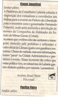 Viagem lamentável. Jornal Correio da Cidade, Conselheiro Lafaiete, 16 dez. 2017 a 22 dez. 2017, 1400ª ed., Caderno Opinião, Fórum de Leitores, p 9.