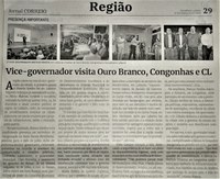 Vice-governador visita Ouro Branco, Congonhas e CL. Jornal Correio da Cidade, Conselheiro Lafaiete de 1º a 7 de jul. de 2023, 1686ª ed., Caderno Região, p. 29.