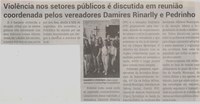 Violência nos setores públicos é discutida em reunião-coordenada pelos vereadores Damires Rinarlly e Pedrinho. Jornal correio da cidade, Conselheiro Lafaiete de 02 a 08 de dez. de 2023, 1708ª ed., Política, p. 04.