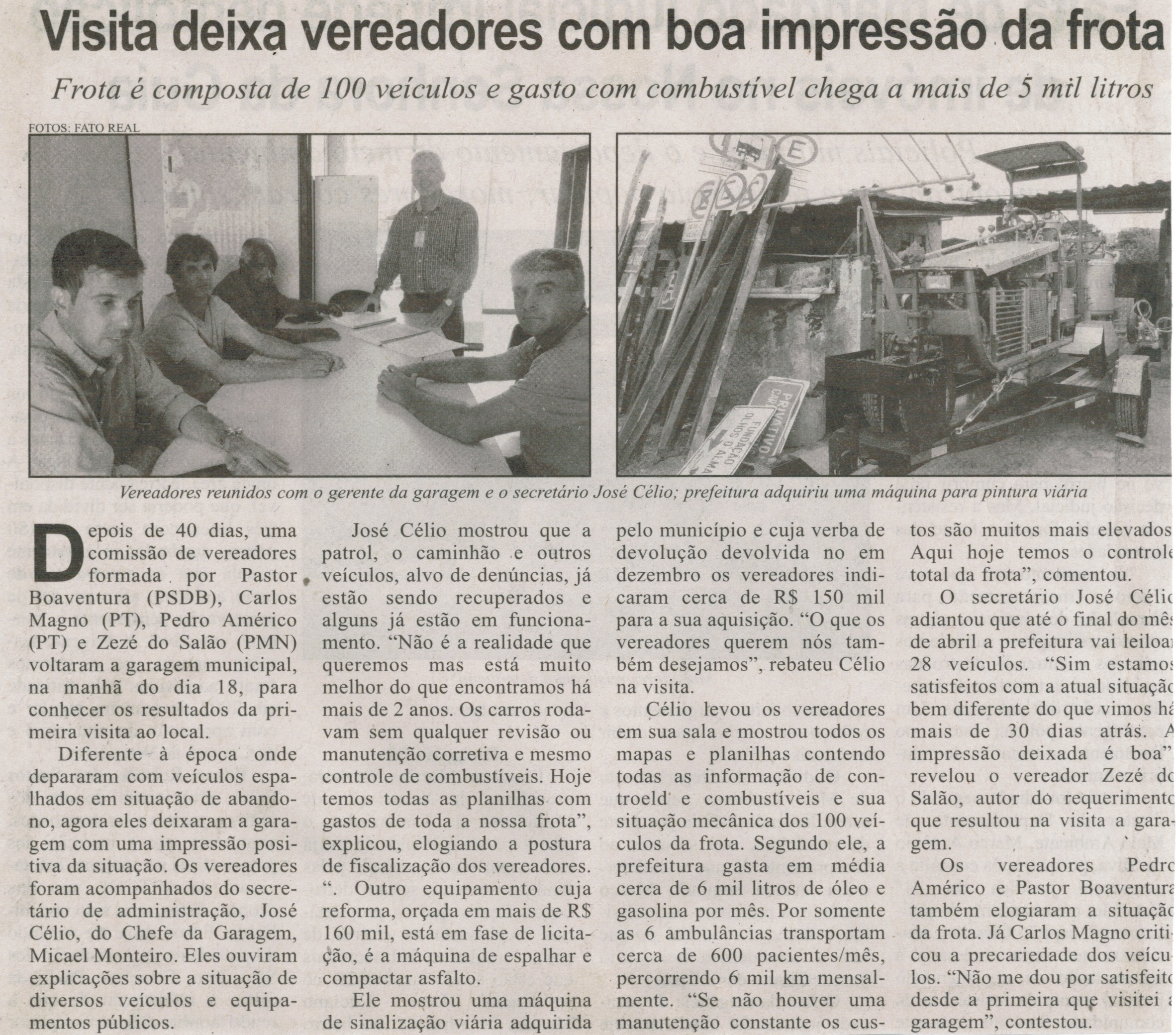 Visita deixa vereadores com boa impressão da frota. Correio de Minas, Conselheiro Lafaiete, 21 mar. 2015, p. 04.