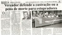  Vereador defende a castração ou a pena de morte para estrupradores. Jornal Expressão regional, Conselheiro Lafaiete, 04 a 10 jun. 2016, 433Xª ed., p. 3.