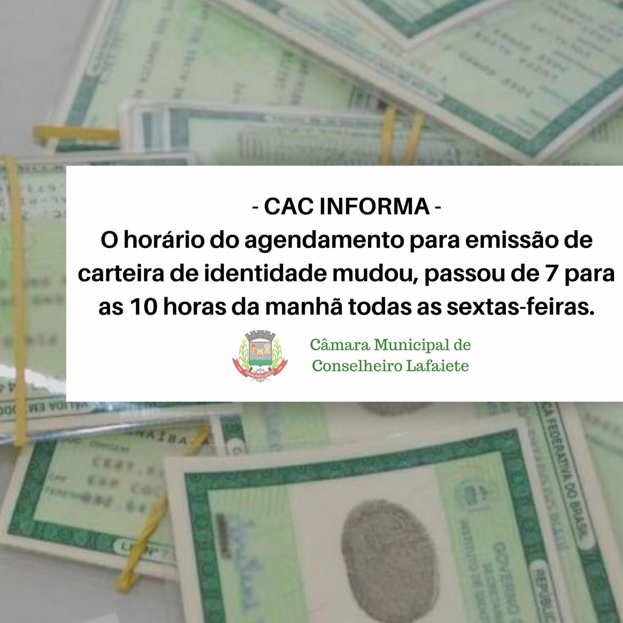 ATENÇÃO: NOVO HORÁRIO PARA AGENDAMENTO DA CARTEIRA DE IDENTIDADE