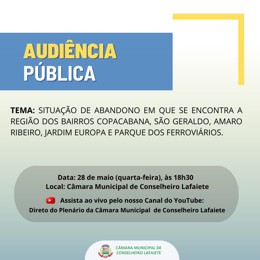 CÂMARA CONVIDA PARA AUDIÊNCIA PÚBLICA