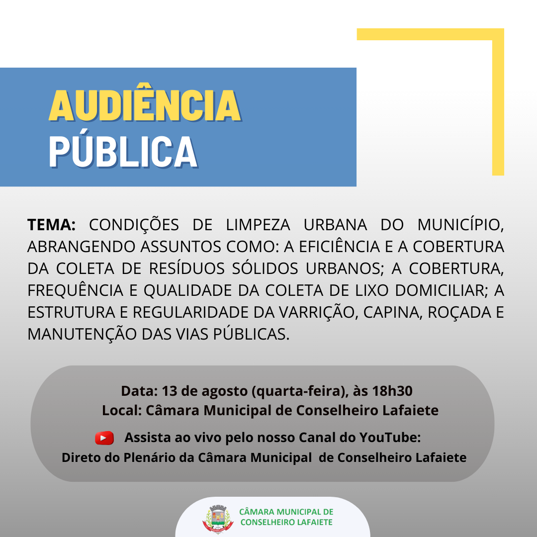 CÂMARA CONVIDA PARA AUDIÊNCIA PÚBLICA
