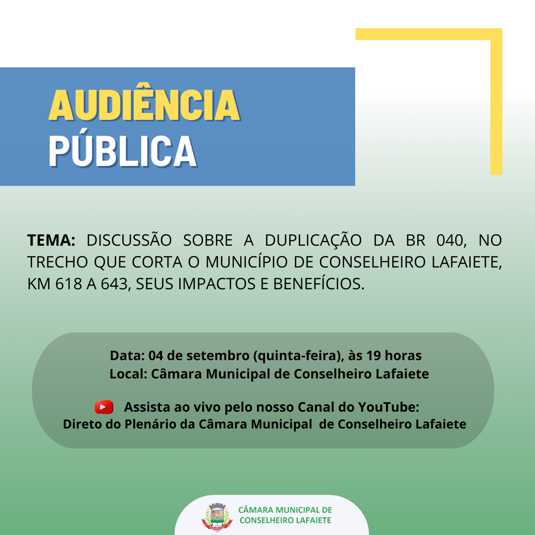 CÂMARA CONVIDA PARA AUDIÊNCIA PÚBLICA