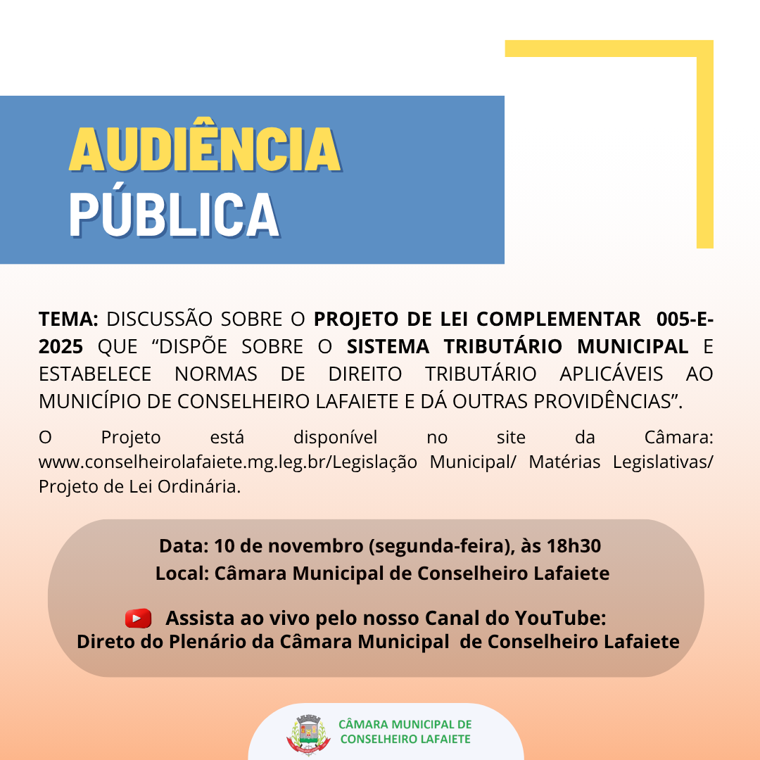 CÂMARA CONVIDA PARA AUDIÊNCIA PÚBLICA