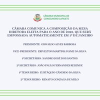 MESA DIRETORA DA CÂMARA MUNICIPAL ELEITA PARA O ANO DE 2022