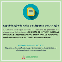 REPUBLICAÇÃO DE AVISO DE DISPENSA DE LICITAÇÃO